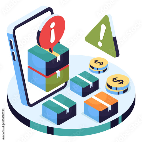 Carton with alert sign, concept of parcel error