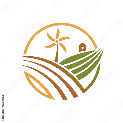 Circular emblem of tropical agriculture and rural life