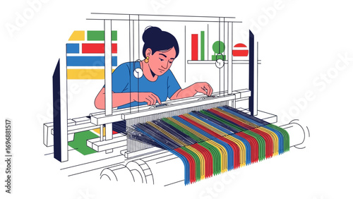 Crafting Threads of Tradition: A skilled artisan meticulously operates a weaving loom, the vibrant threads of the fabric taking shape under their watchful eye. A visual ode to cultural heritage.