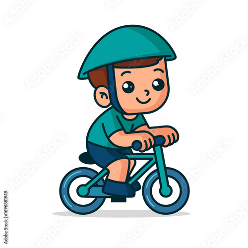 Cartoon boy riding bicycle with helmet vector illustration