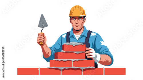 Bricklayer at Work: A skilled craftsman meticulously lays bricks, showcasing the precision and dedication involved in constructing a solid structure, symbolizing the building blocks of progress.