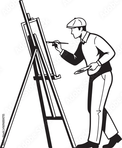 Vector art of artist painting on easel