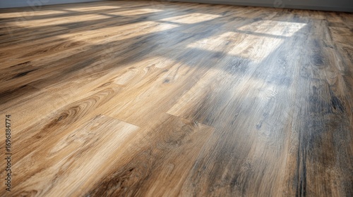 shot of a newly installed luxury vinyl plank clicklock floor with natural wood patterns showing sleek scratchresistant surface