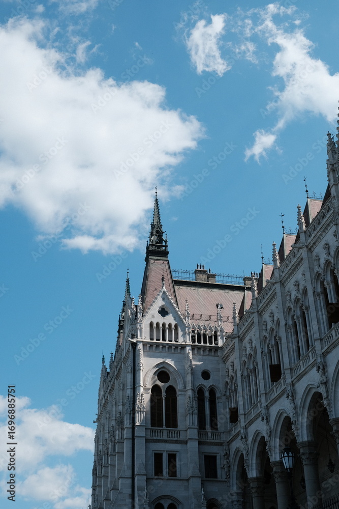 Fototapeta premium The Hungarian Parliament Building, neo-Gothic style, blue sky
