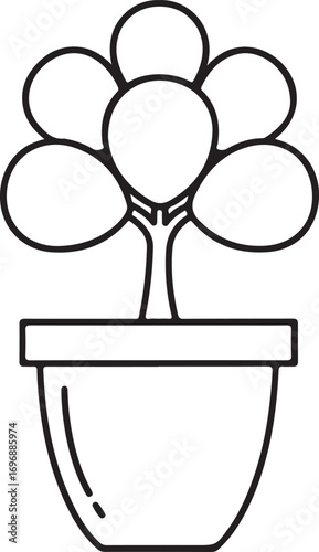 Vector art of outline drawing of a potted plant with balloons instead of leaves