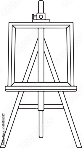 Vector art of a simple line drawing of an empty wooden easel, isolated on a, ready for an artists canvas