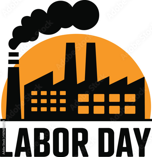 Labor Day Celebration with Industrial Factory Silhouette and Smoke