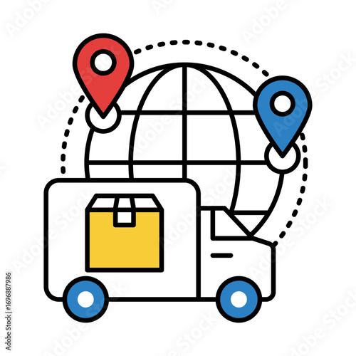 Distribution Icon for global product delivery, supply chain logistics, and transportation systems to optimize business distribution channels.