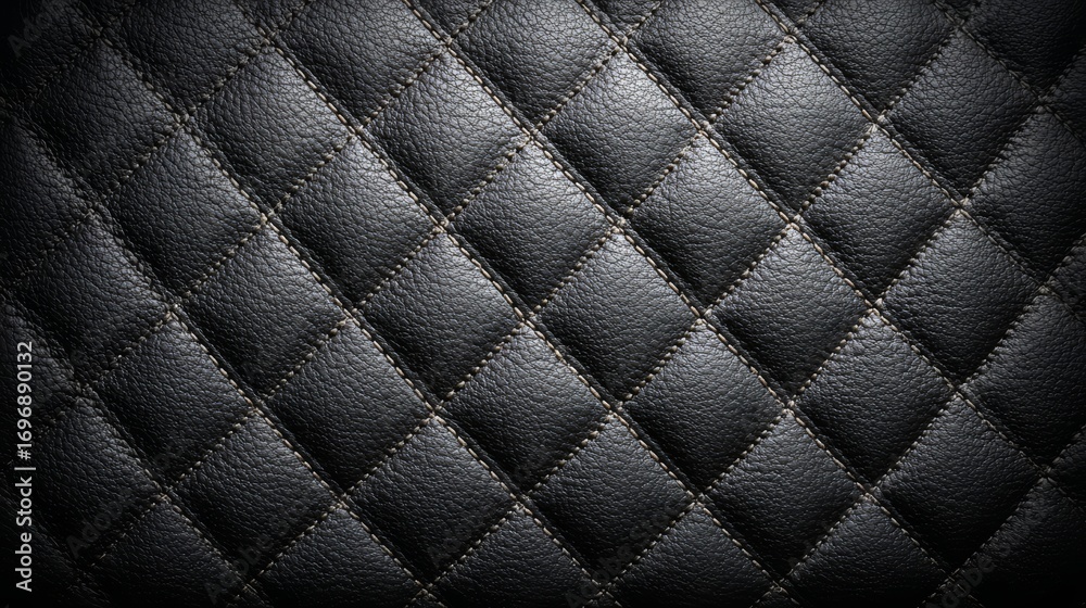 Naklejka premium Black quilt with a black background. The quilt is made of leather and has a diamond pattern