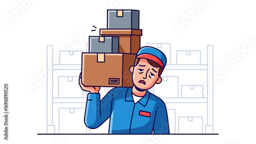 Burden of the Delivery: An illustration captures a delivery person, weary and weighed down, burdened by heavy packages, symbolizing the strain of logistical challenges.
