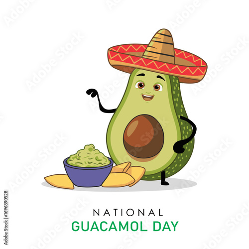 Guacamole. Mexican food. Traditional green sauce guacamole with nachos, avocado, chili and lime wedges. 3d vector illustration. Latin American National Dish National Guacamole Day