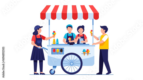Ice Cream Stall: An illustration of people enjoying an ice cream in shop