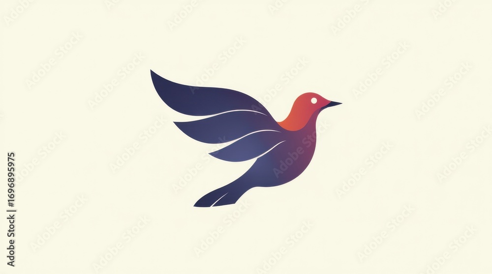 Fototapeta premium Elegant stylized bird mid-flight with flowing shapes and subtle gradients, combining simplicity and dynamic movement for standout merch designs.