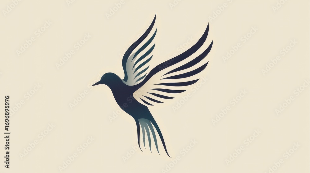Obraz premium Elegant stylized bird mid-flight with flowing shapes and subtle gradients, combining simplicity and dynamic movement for standout merch designs.