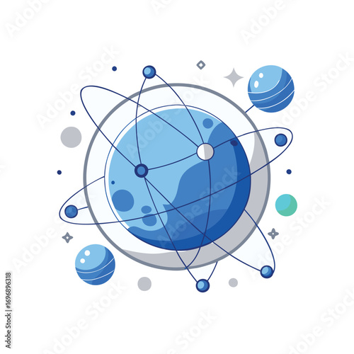 Abstract representation of a planetary system with orbital paths