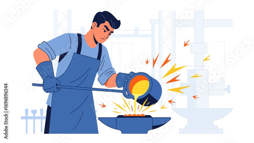 Forging ahead: A skilled artisan pouring molten metal, embodying the essence of craftsmanship and industry.