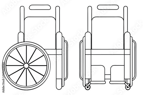 Black and white line drawing of wheelchairs mobility aid