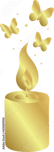 Golden Candle with Butterflies