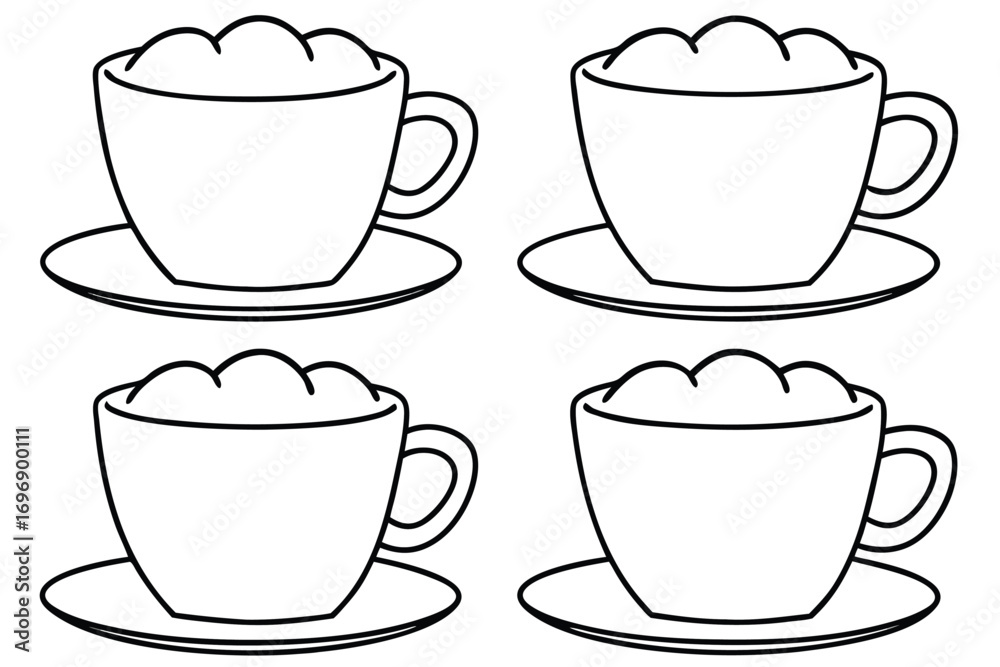 Obraz premium Four frothy coffee cups on saucers frothy drink beverage