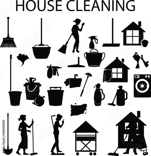 House Cleaning Icon Set on Solid White Background