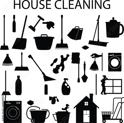 House Cleaning Icon Set on Solid White Background