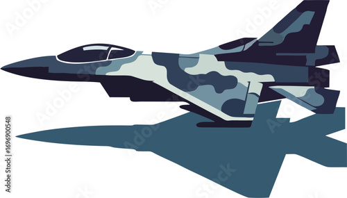 Camouflage Fighter Jet Side View Vector Illustration – Modern Military Aircraft