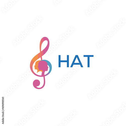 HAT “Creative music academy logo with silhouette heads and notes” HAT Later Logo, “Modern music therapy logo with faces and note symbol”
