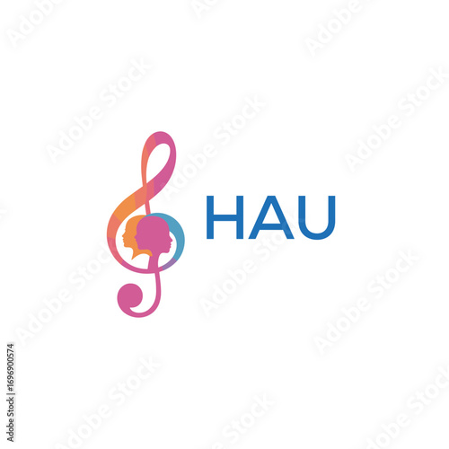 HAU “Creative music academy logo with silhouette heads and notes” HAU Later Logo, “Modern music therapy logo with faces and note symbol”
