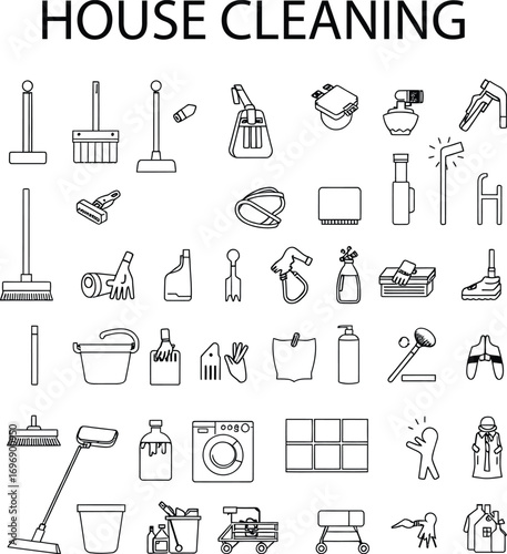 House Cleaning Icon Set on Solid White Background