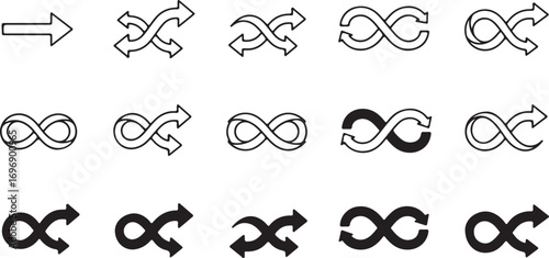 Collection of hand drawn infinity arrows and symbols