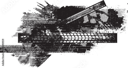 Vector Print Textured Tire Track . Design Element . Car tread silhouette . Mud splash grunge tire texture. Tyre track banner .
