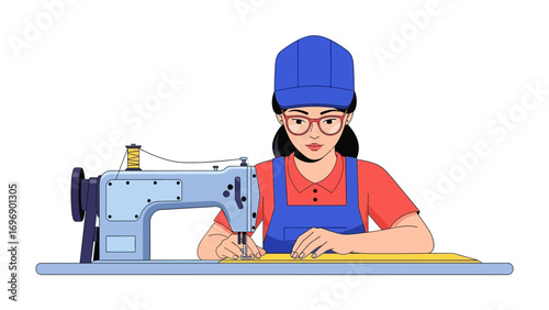 Tailor's Craft: An artisan meticulously operates a sewing machine, skillfully creating, capturing the essence of craftsmanship and the art of textiles.