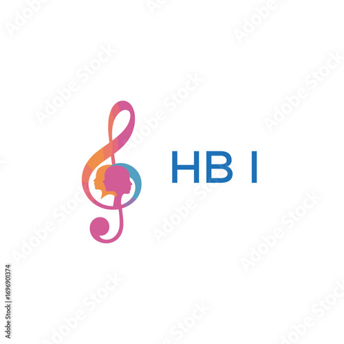 HBI “Creative music academy logo with silhouette heads and notes” HBI Later Logo, “Modern music therapy logo with faces and note symbol”

