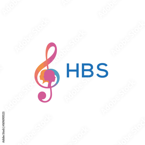 HBS “Creative music academy logo with silhouette heads and notes” HBS Later Logo, “Modern music therapy logo with faces and note symbol”
