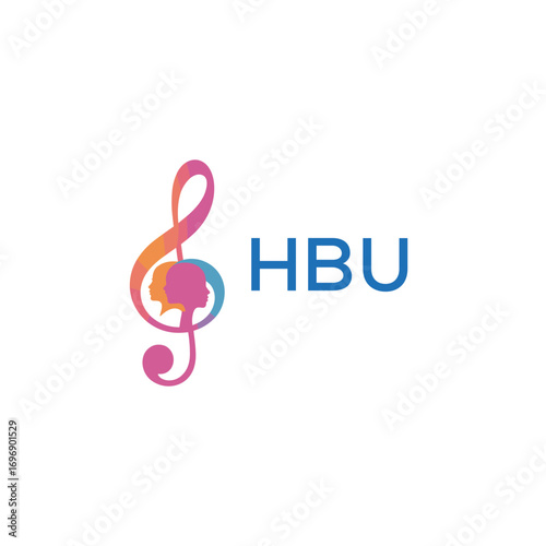 HBU “Creative music academy logo with silhouette heads and notes” HBU Later Logo, “Modern music therapy logo with faces and note symbol”
