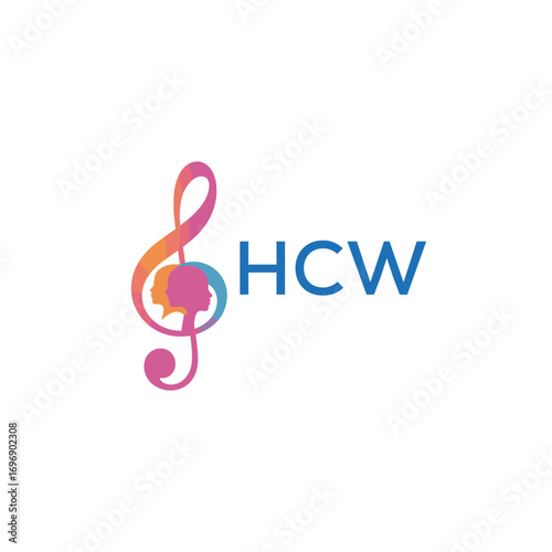 HCW “Creative music academy logo with silhouette heads and notes” HCW Later Logo, “Modern music therapy logo with faces and note symbol”
