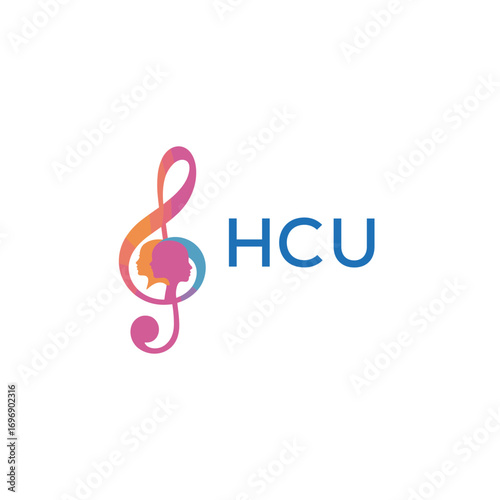 HCU “Creative music academy logo with silhouette heads and notes” HCU Later Logo, “Modern music therapy logo with faces and note symbol”
