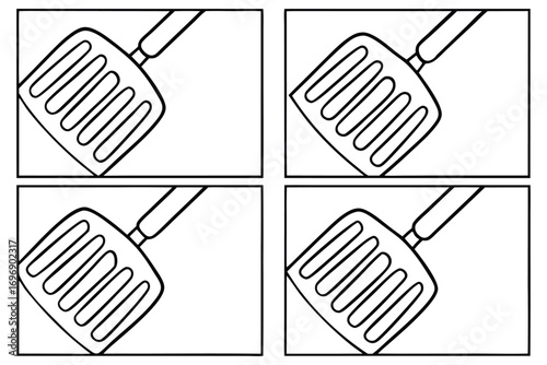 Four slotted spatula illustrations kitchen utensil