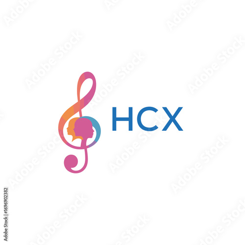 HCX “Creative music academy logo with silhouette heads and notes” HCX Later Logo, “Modern music therapy logo with faces and note symbol”

