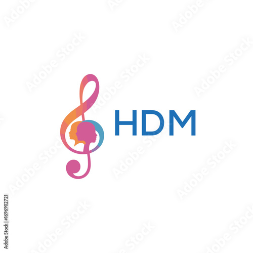HDM “Creative music academy logo with silhouette heads and notes” HDM Later Logo, “Modern music therapy logo with faces and note symbol”
