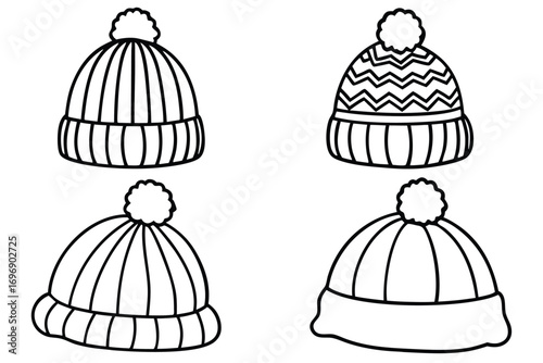 Four winter hats with pom poms beanies knitted hats