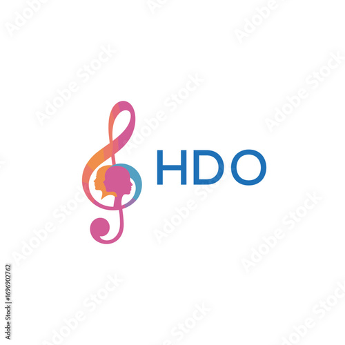 HDO  “Colorful music logo with human faces and treble clef design” HDO  Later Logo, “Creative music academy logo with silhouette heads and notes” 
