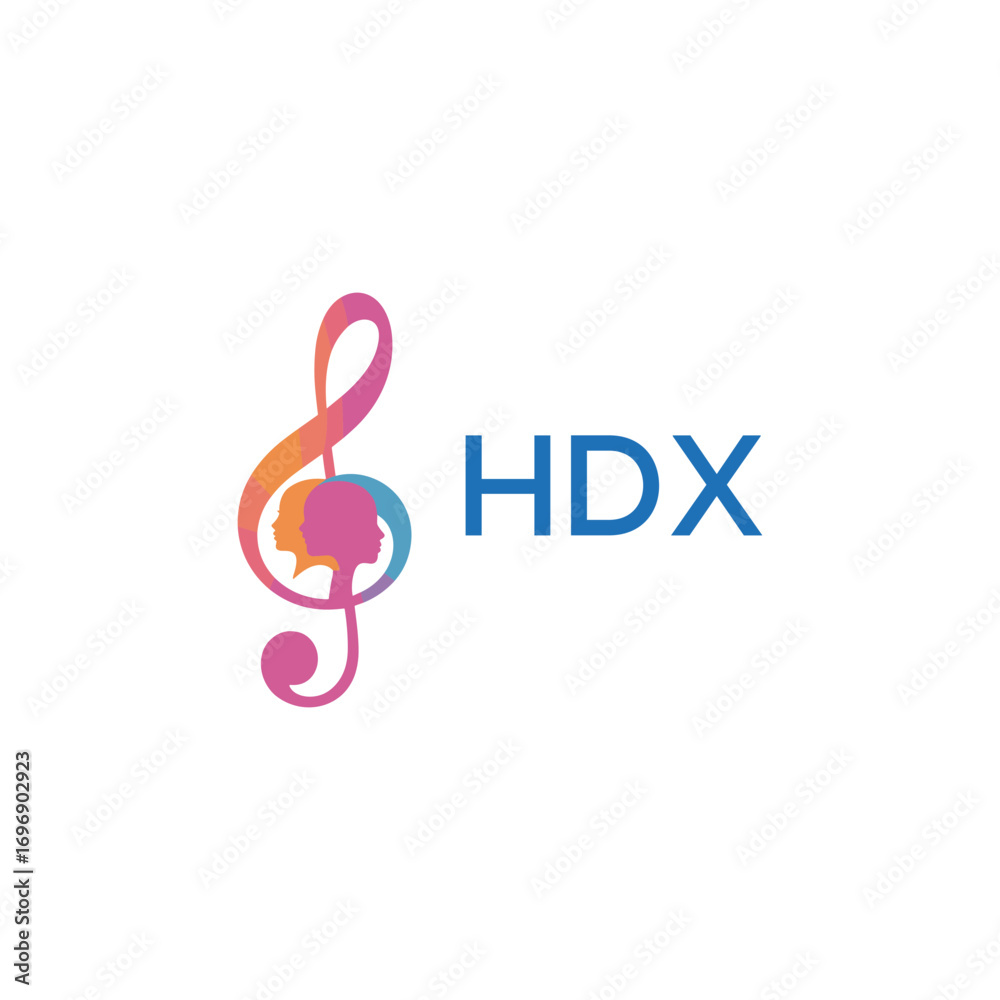 Fototapeta premium HDX “Colorful music logo with human faces and treble clef design” HDX Later Logo, “Creative music academy logo with silhouette heads and notes”HDX music, logo, HDX abstract, creative, HDX colo