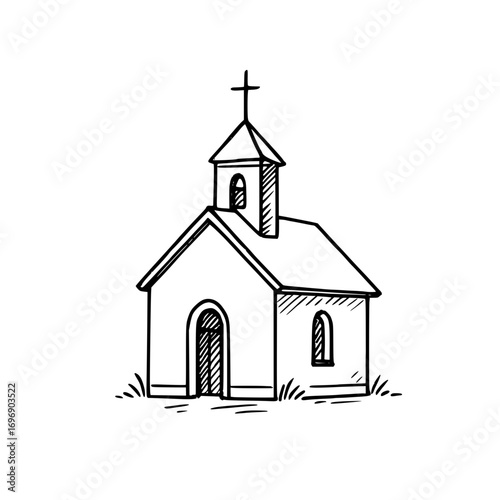Small catholic church, black and white drawing