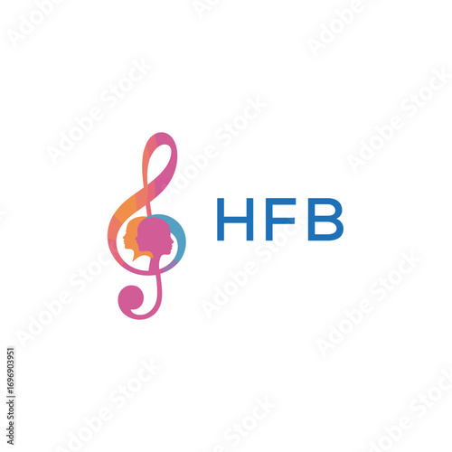 HFB  “Colorful music logo with human faces and treble clef design” HFB  Later Logo, “Creative music academy logo with silhouette heads and notes” 

HFB  music, logo, HFB  abstract, creative, HFB  colo