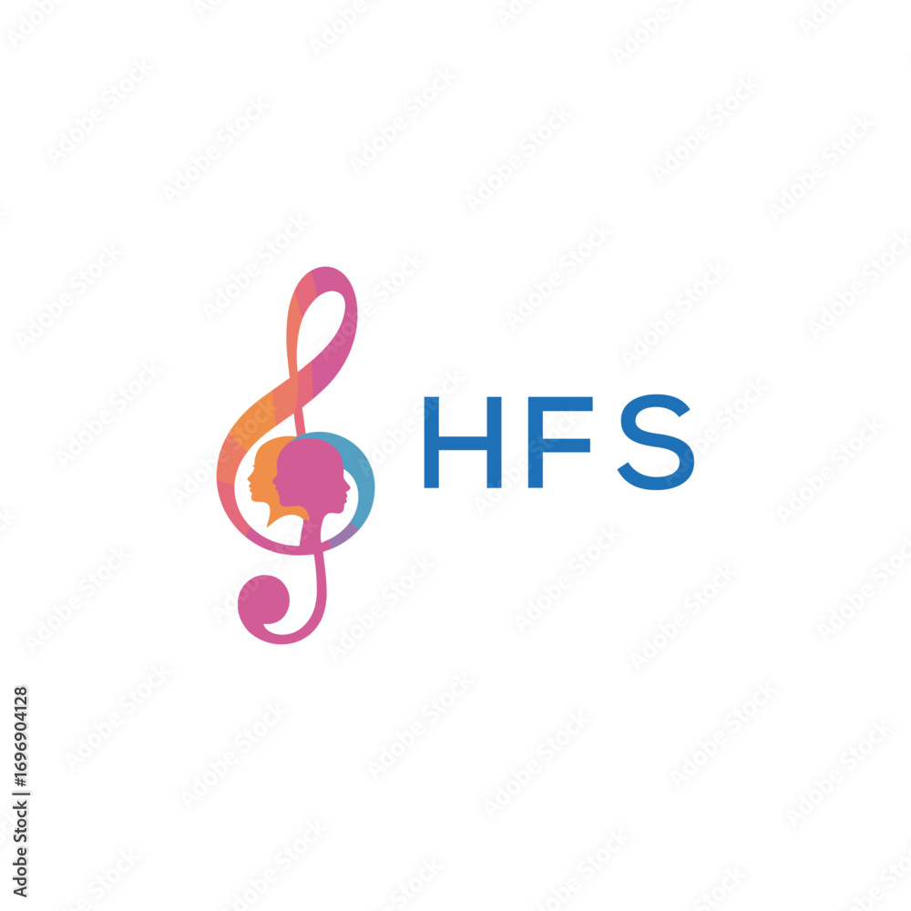 Fototapeta premium HFS “Colorful music logo with human faces and treble clef design” HFS Later Logo, “Creative music academy logo with silhouette heads and notes”HFS music, logo, HFS abstract, creative, HFS colo
