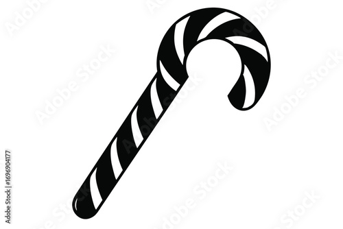 Black and White Candy Cane Illustration for Holiday Season Designs and Projects