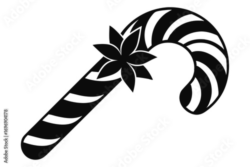 Black and White Striped Candy Cane with Flower Decoration, Simple Graphic Design