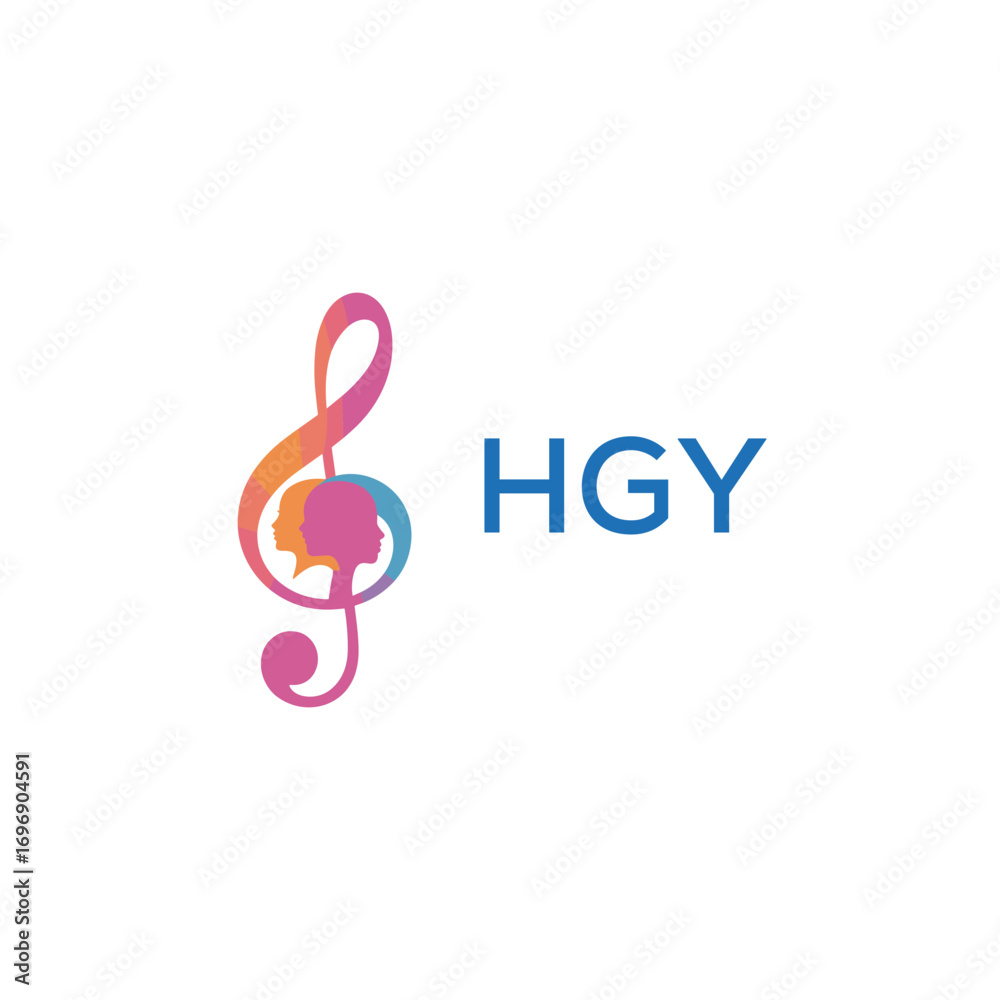 Fototapeta premium HGY “Colorful music logo with human faces and treble clef design” HGY Later Logo, “Creative music academy logo with silhouette heads and notes” 