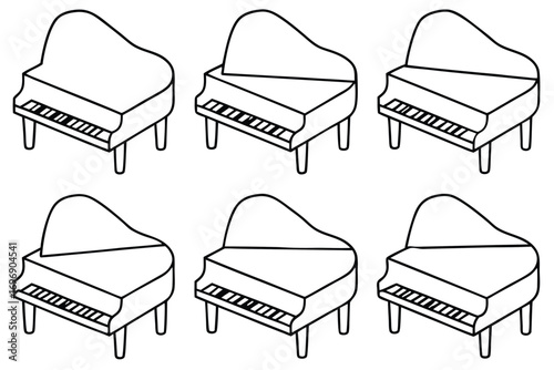 Six stylized grand pianos musical instrument keyboard